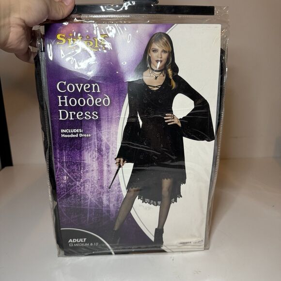 NWT Coven Hooded Dress SPIRIT Halloween Black Velvet Adult Size Medium 8-10 - Picture 1 of 3
